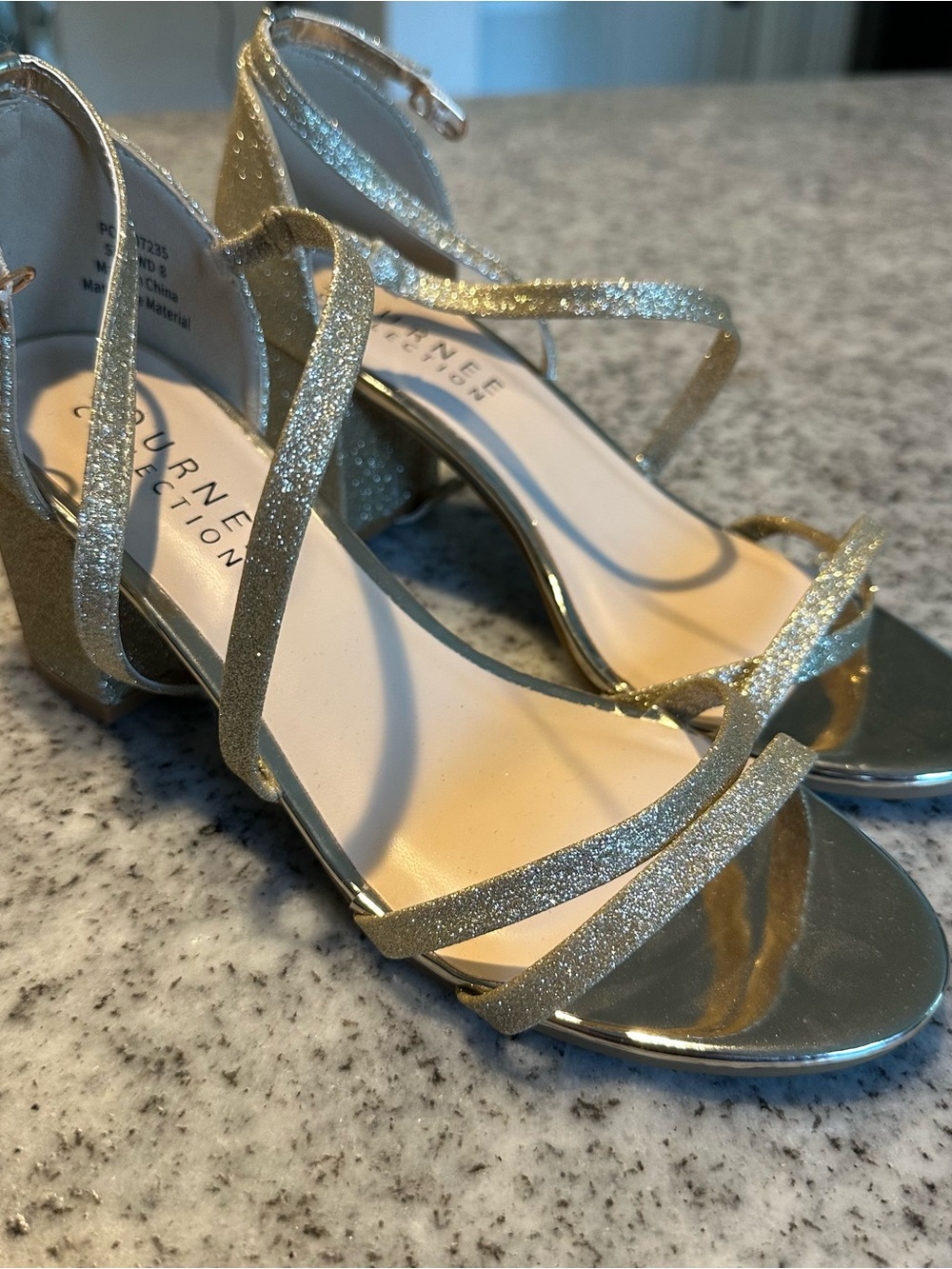 Journee Collection Gold Glitter Strappy Block Heels